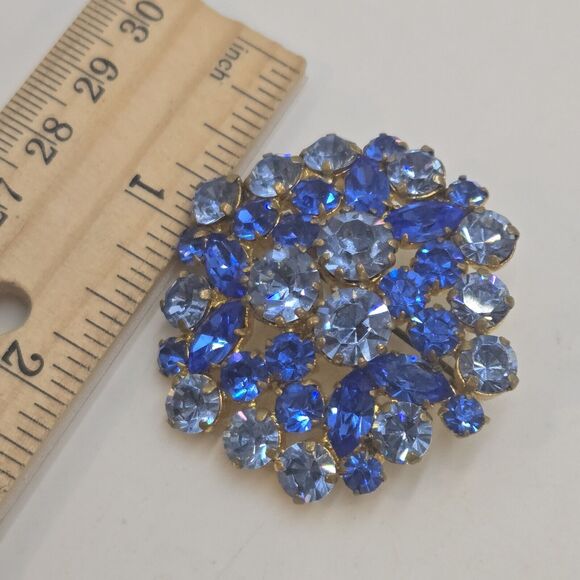 Vintage Made In Austria Blue Rhinestone Brooch Pin Earring Set Aurora Borealis - Picture 9 of 9